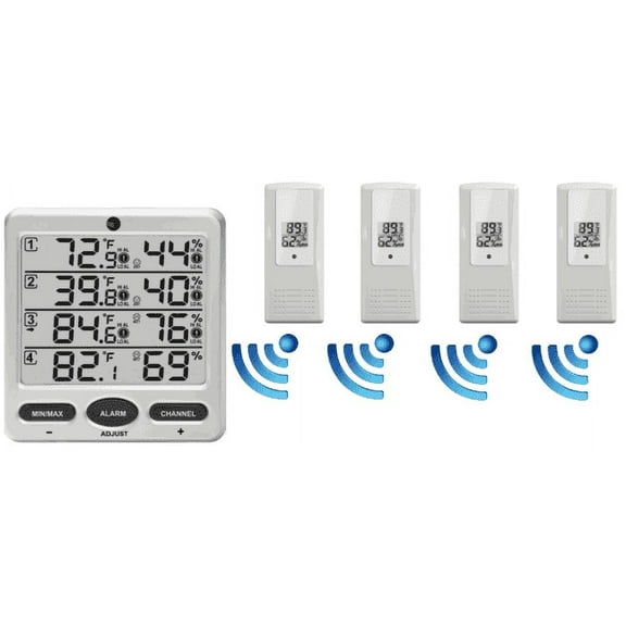 Ambient Weather WS-10-X4 Wireless Indoor/Outdoor 8-Channel Thermo-Hygrometer with Four Remote Sensors