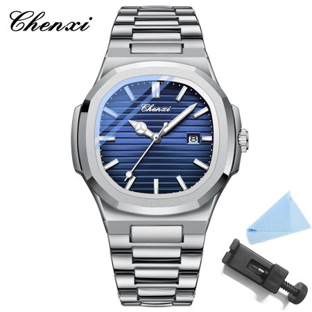 2023 New Fashion Men Gold Stainless Steel Watch Luxury Business Casual Waterproof Date Quartz Clock Relogios Masculino blue