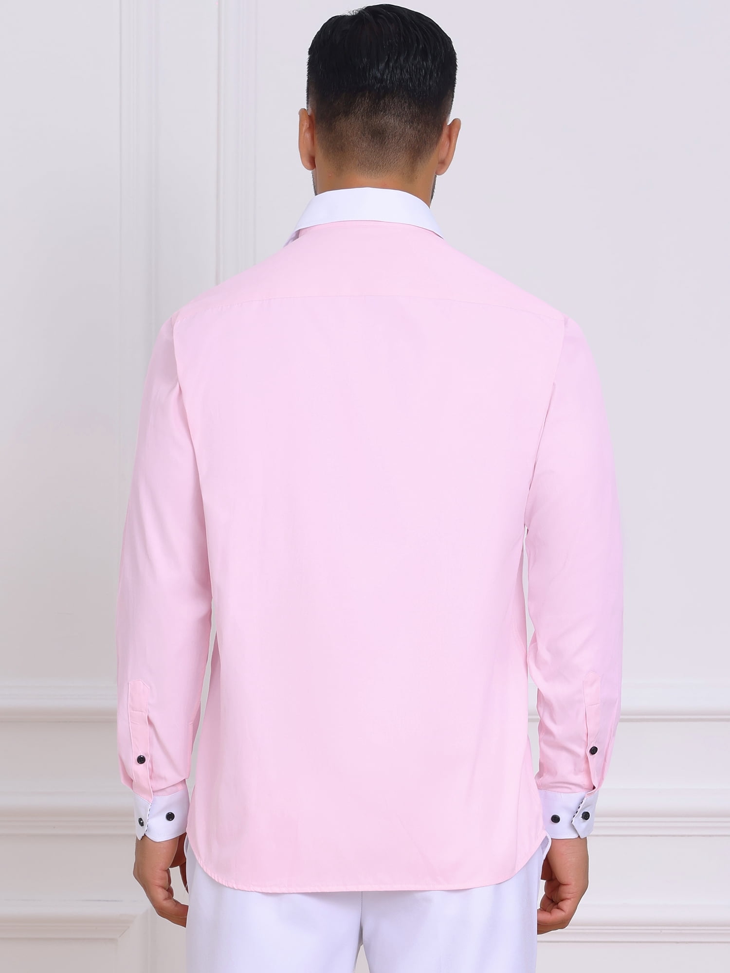 DARING DIVA Men's Contrasting Color Collar Long Sleeve Button Down Shirts S Pink