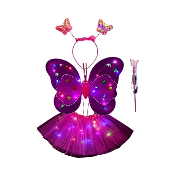 YOUYEDIAN Light Up Tutu Skirt Sparkly LED Tulle Skirts Outfit with Butterfly Wing (Hot Pink, One Size)