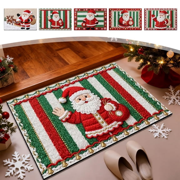 Nkmbld Christmas Doormat, Xmas Front Door Welcome Mats, Non-Slip Santa Claus Floor Mat, Washable Carpet for Bathroom, Kitchen, Entryway
