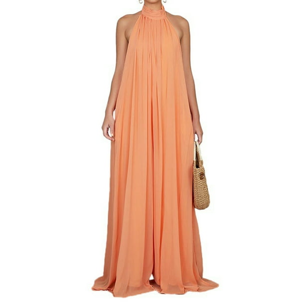 VISgogo Mono sin mangas con cuello halter para mujer con pierna ancha Color sólido Ropa de verano fresca sin espalda VISgogo moda