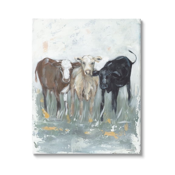 Stupell Abstract Rustic Country Cows Painting Animals & Insects Painting Gallery Wrapped Canvas Print Wall Art