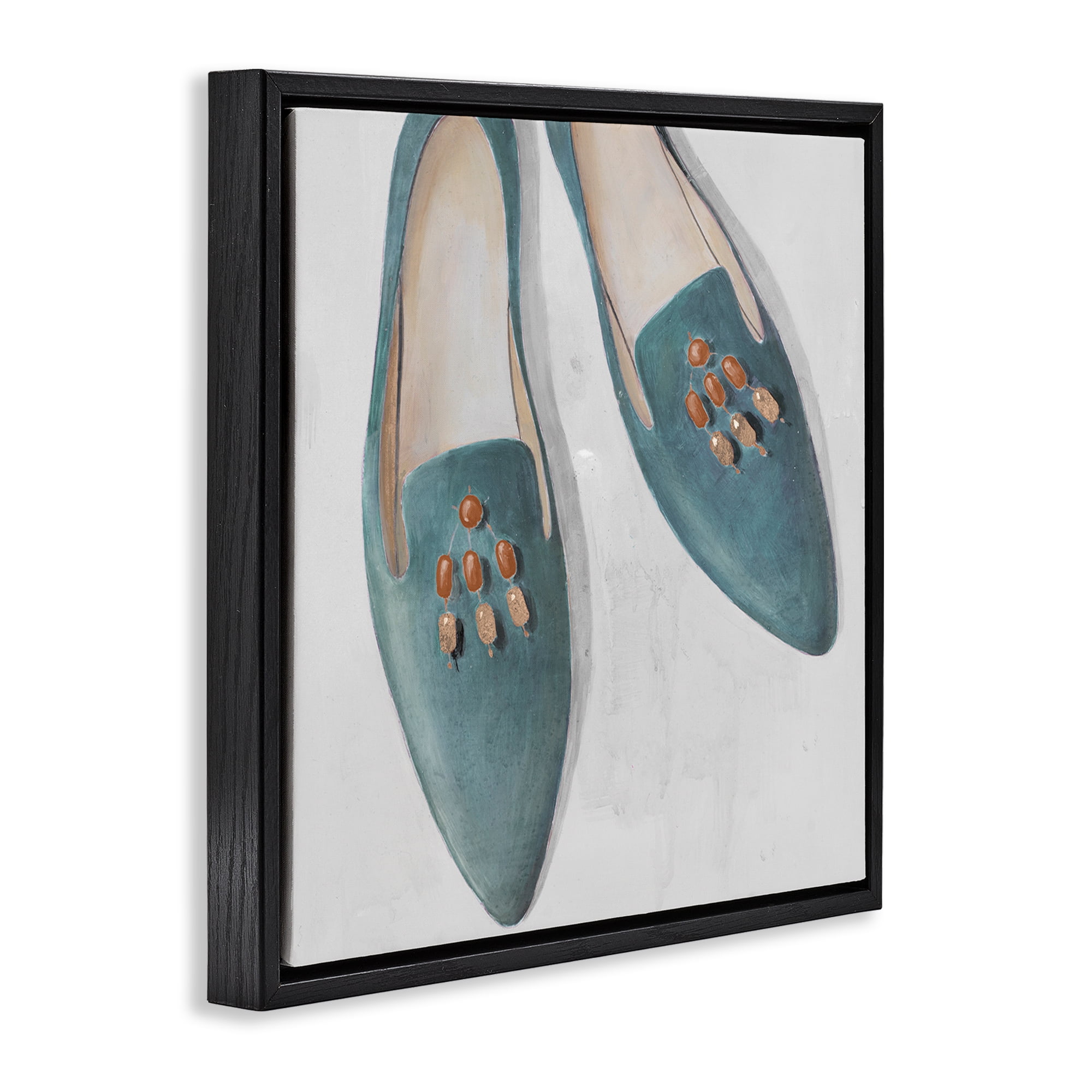 Stupell Industries Blue Flats with Beads Fashion Painting Black Floater Framed Canvas Art Print Wall Art, 18 x 18