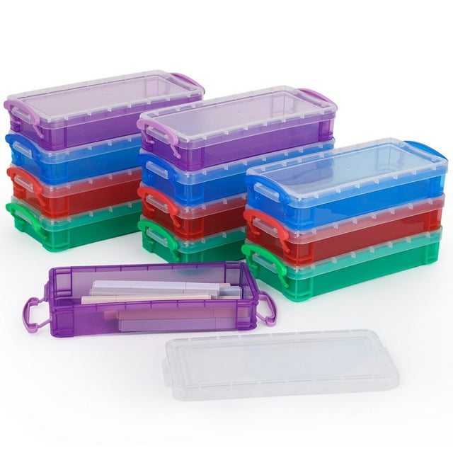 Bangcool Trousse à Crayons en Plastique avec Couvercles Hermétiques Transparents, Rouge & Vert & Bleu & Violet, 12 Unités