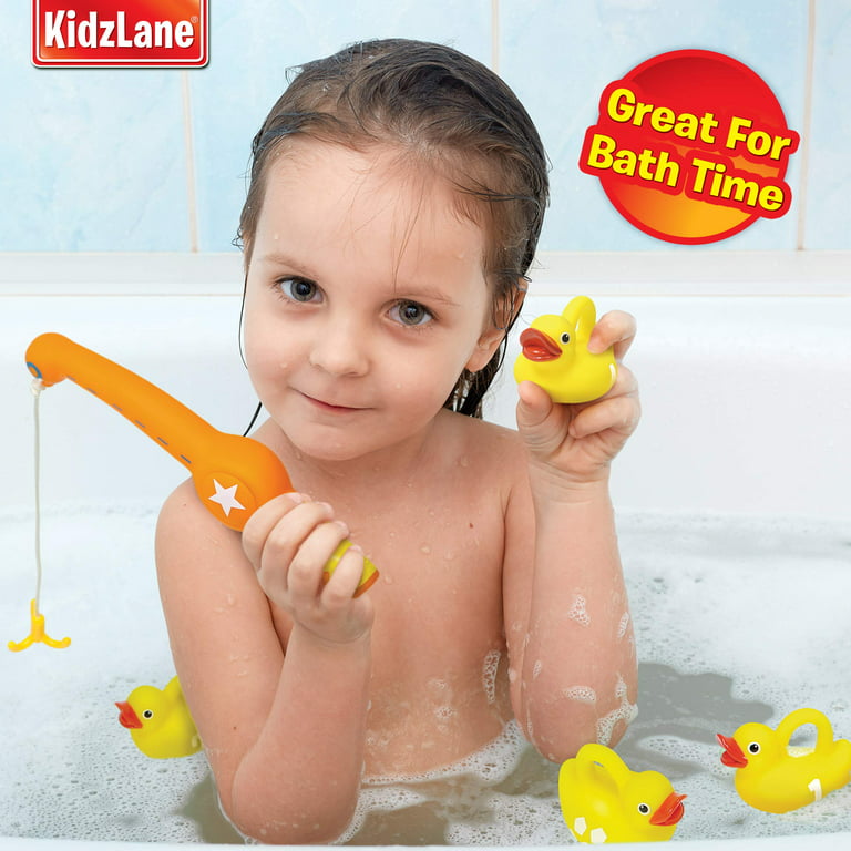 Kidzlane Bath Toys Fishing Game - 1 Toy Fishing Pole and 6 Rubber Duckies -  Teaches Numbers & Shapes - Great Learning Toy for Babies, Toddlers & Kids 
