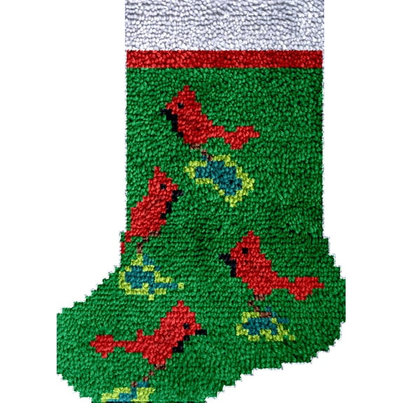 Latch Hook kits Christmas Sock Cardinal Bird DIY Printed Canvas Crochet Yarn Embroidery Easy for Beginner Xmas Gift Stocking Bag for Christmas Ornament Decoration 43x31cm