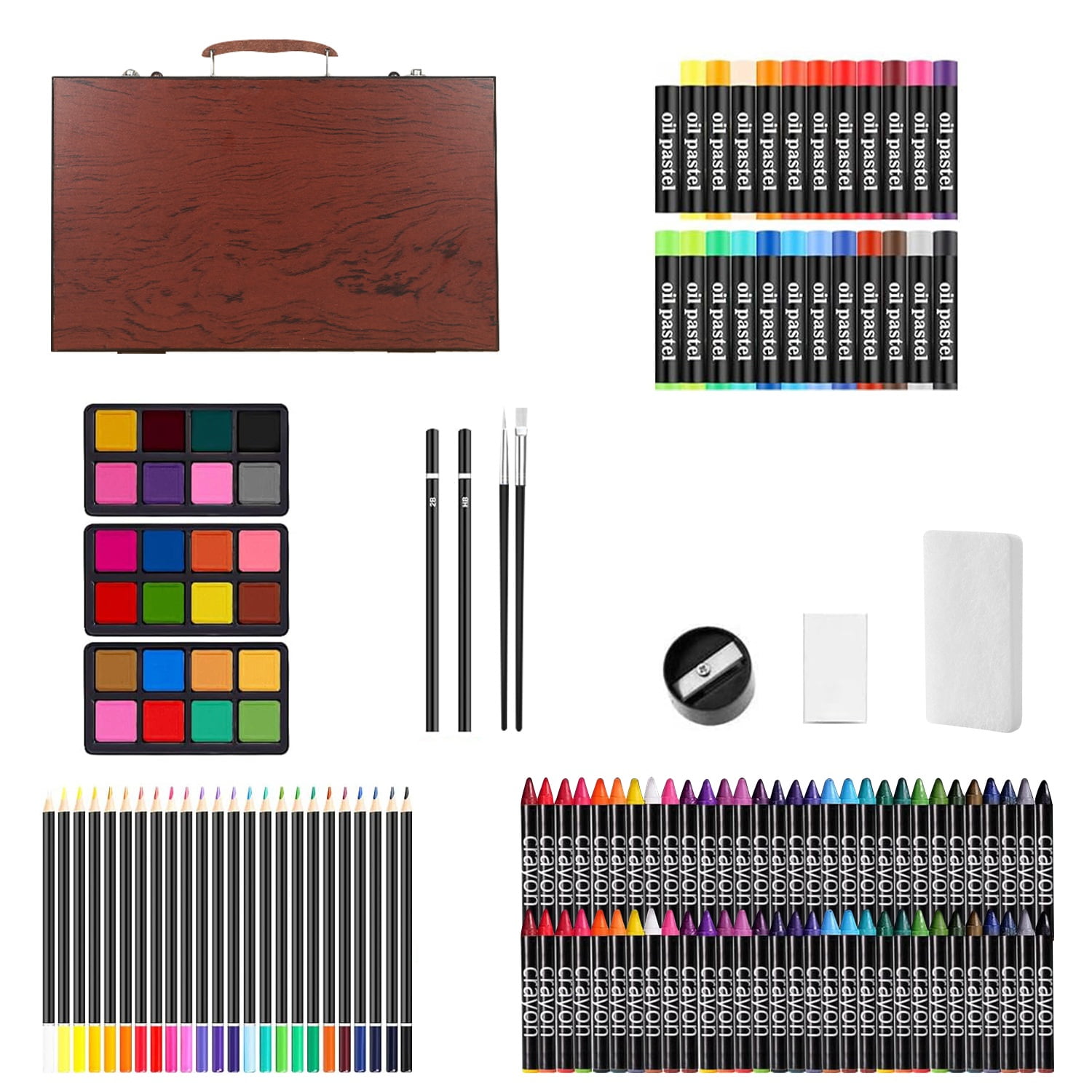 iMounTEK 140 Piece Art Set Crafts Painting Kit Includes Crayons, Colored Pencils, Oil Pastels in Wooden Case, Professional Art Kit Creative Gift for Teens, Beginners Girls Boys