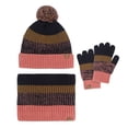 thumbnail image 1 of MIASHUI Children's Pom Pom Knit Hat Color Block Wool Blend Hat, Scarf, and Gloves Three-Piece Set Warm Neck Scarf Set Pink, 1 of 8