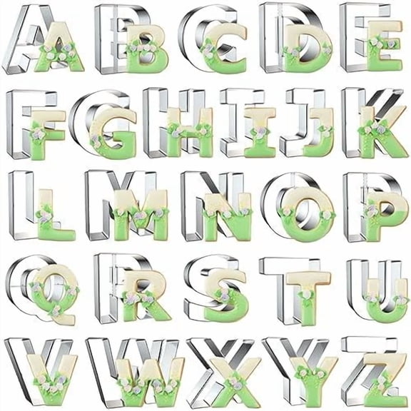 Alphabet Letter Cookie Cutters Shapes Large 3 Inch - 26 Pcs Stainless Steel Cookie Cutter Set Fondant Biscuit Fruit Dough Mold Tools for Birthday, Christmas, New Year and Holiday Party Decorations