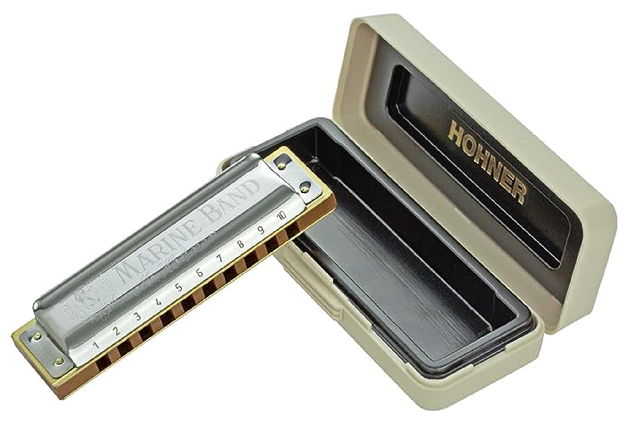 Hohner Marine Band 1896 Classic Harmonica - Key of Bb Bundle with Carrying Case, Zip Case, Instructional Manual, and Austin Bazaar Polishing Cloth