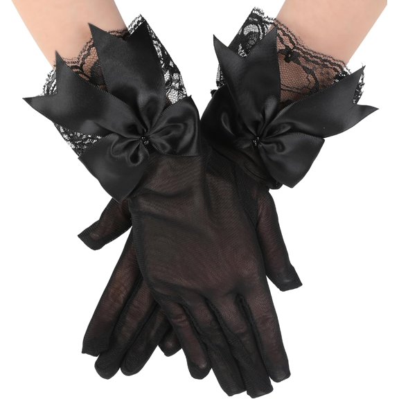 Black Lace Gloves for Women, Short Elegant Gloves for Parties