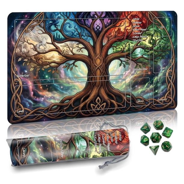 Tapete de juego Partypda para MTG, TCG y DND con bolsa de almacenamiento y 7 dados