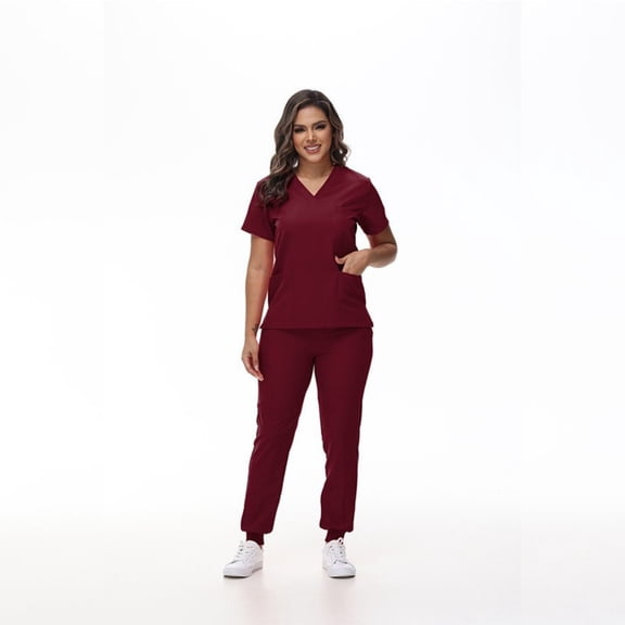 LYMAYTER S-2XL Womens Solid Color Nurse Uniform V-Neck Button Quick-Dry Comfort Medical Uniform Set