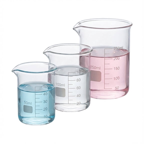 3-Piece Borosilicate Glass Beaker Set – 50ml, 100ml, 250ml – Heat Resistant Graduated Measuring Cups for Science Lab, Kitchen, & DIY Projects