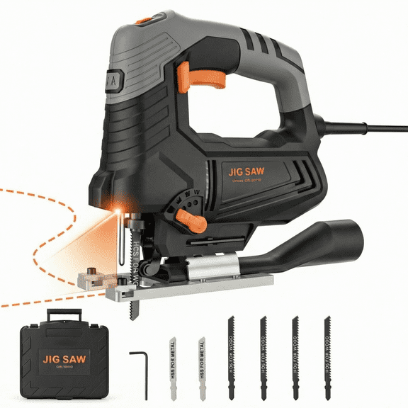 ENGINDOT 800W 120V,6.7A 6 Variable Speed Jigsaw,4 Orbital Power Saw with Laser&LED Light&6 Blades for Wood/Steel/PVC Cutting