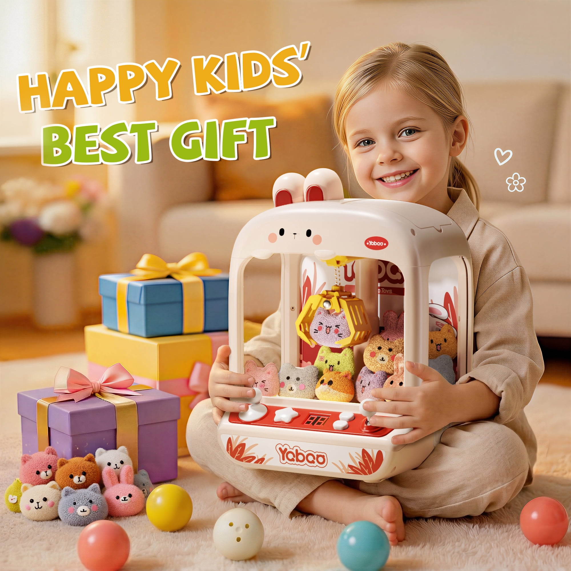 Gelomee Claw Machine for Kids , Mini Vending Machine Toys for Girls, Bunny Arcade Toy with Light  Music for Boys,  Christmas Birthday Gifts Toys Aged 3+ Year Old