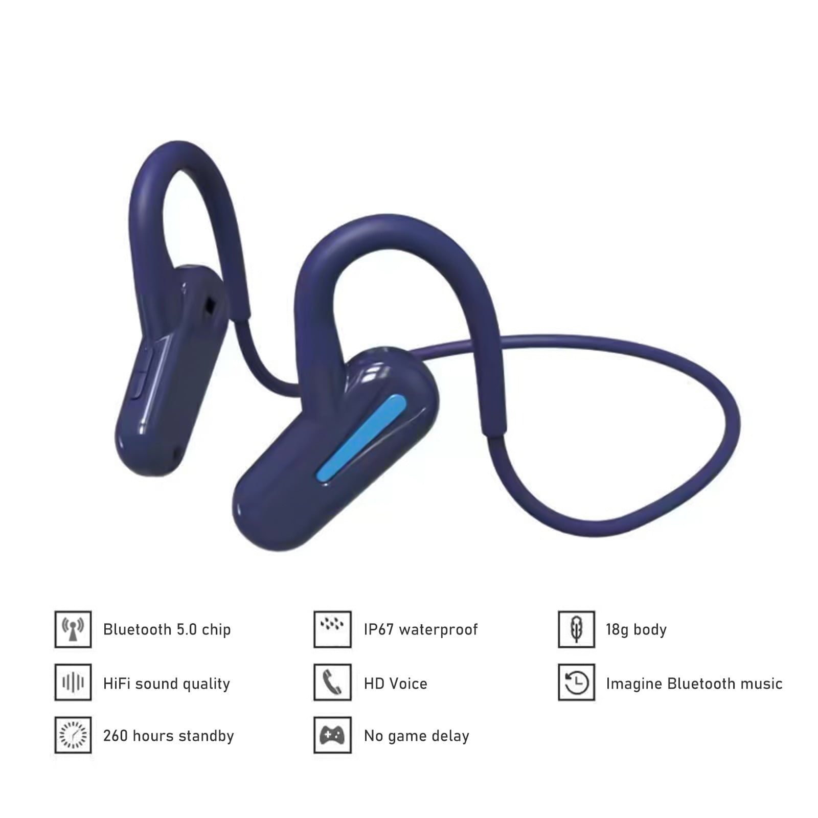 Open Ear Headphones, Bluetooth 5.3 Air Conduction Headphones with Mic Wireless Premium Stereo Sound Earbuds with 40H Playtime & Digital Display, IPX6 Earbuds for Running Fitness(Blue)