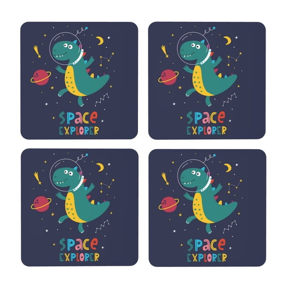 Xecao Dinosau Space Explorer for MDF Cork Coaster 4 Pcs,Drink Coasters,Suit for House Warming Gifts New Home ,Coffee Table Decor-Square