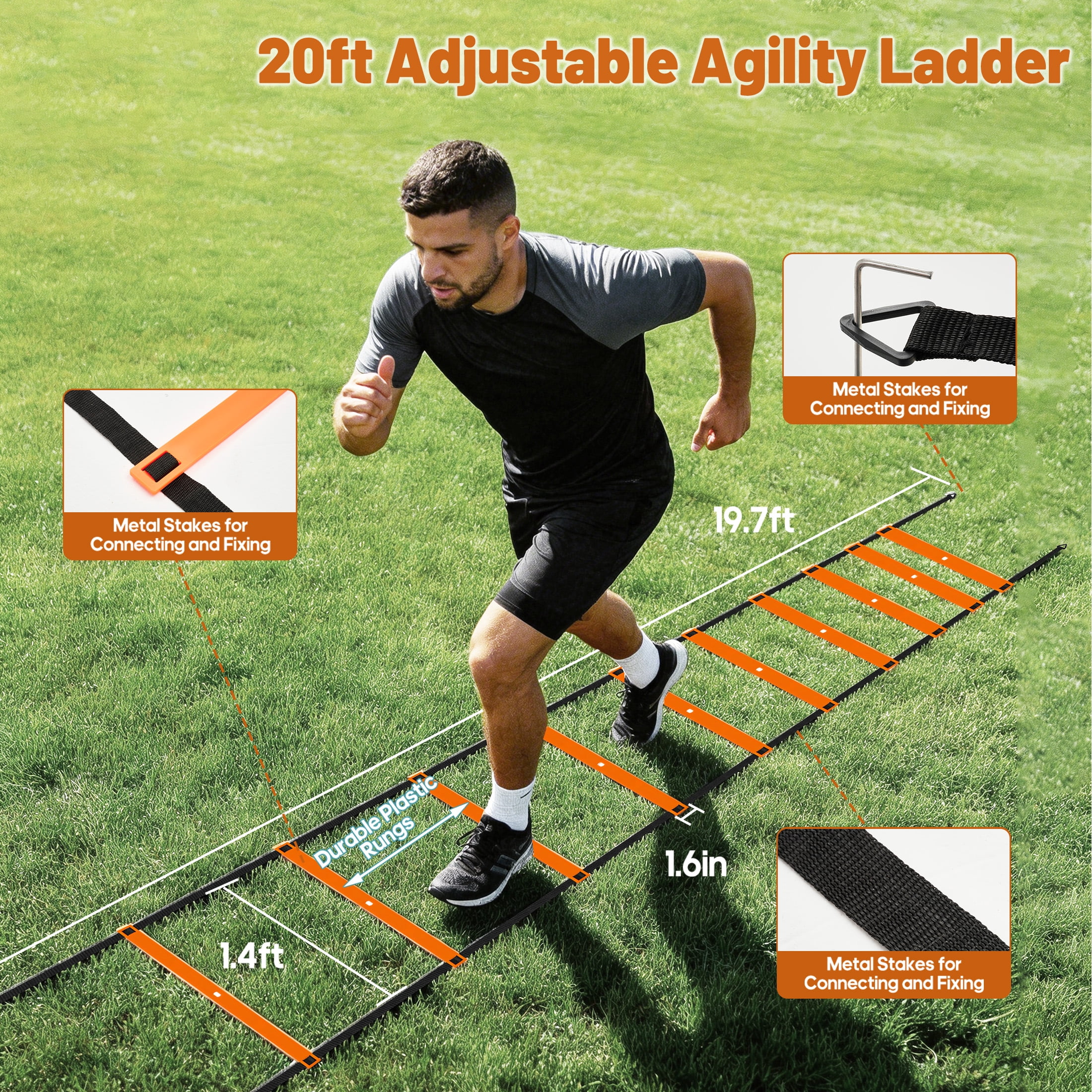 CONCETTA Agility Ladder Training Set with Speed Parachute, Hurdles, Cones, Jump Rope, Athletic Speed & Coordination Workouts Equipment, Orange