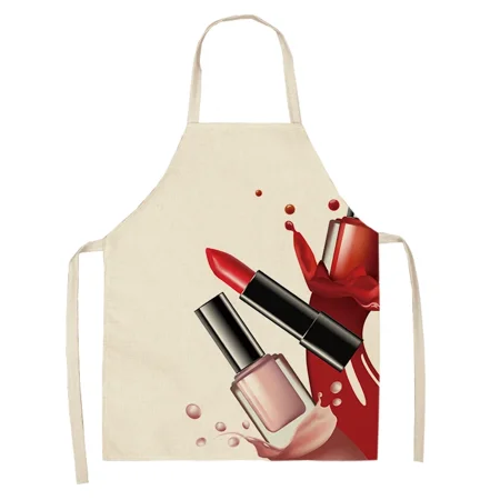 

Nail Polish Lipstick Kitchen Aprons For Women Cotton Linen Bibs Household Cleaning Pinafore Home Cooking Apron 53*65cm WQL0179