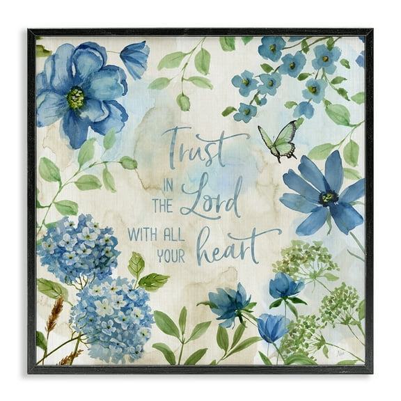 Stupell Industries Trust The Lord Floral Religious Painting Black Framed Art Print Wall Art, 12 x 12