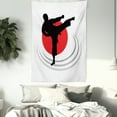 thumbnail image 3 of Kung Fu Tapestry, Karate Kicking Man Silhouette on Japanese Flag Inspired Backdrop, Wall Hanging for Bedroom Living Room Dorm Decor, 60W X 80L Inches, Black Vermilion Grey White, by Ambesonne, 3 of 5