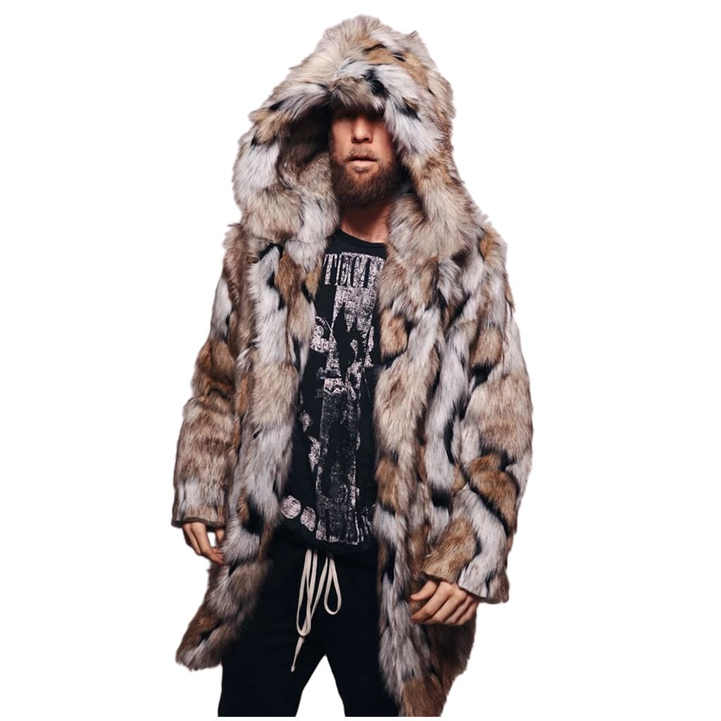 YONGM Mens Winter Jackets Coats Hooded Faux Fur Warm Outwear