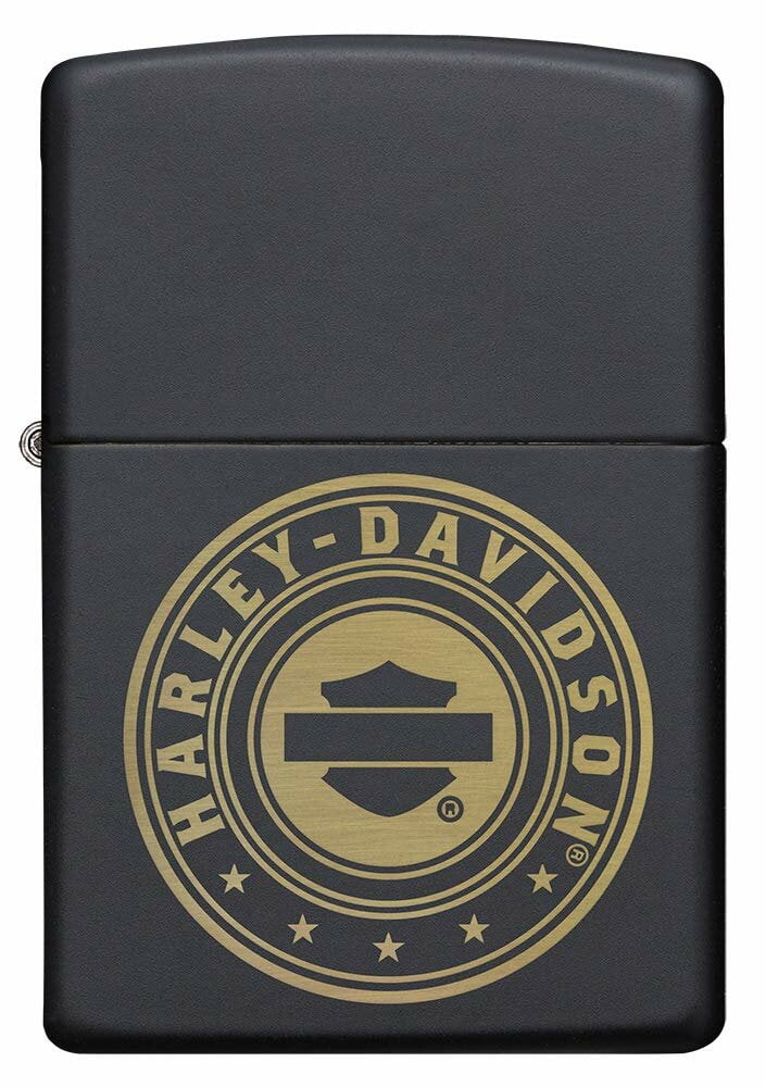 Zippo Harley Davidson Gold Logo Engraved Matte Windproof Lighter Black