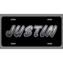 Justin Name Etched Style License Plate Tag Vanity Novelty Metal | Etched Aluminum | 6-Inches By 12-Inches | Car Truck RV Trailer Wall Shop Man Cave | NP509