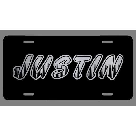 Justin Name Etched Style License Plate Tag Vanity Novelty Metal | Etched Aluminum | 6-Inches By 12-Inches | Car Truck RV Trailer Wall Shop Man Cave | NP509