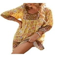 thumbnail image 4 of Robe de Plage Courte d'Été pour Femmes à Manches Longues V Cou Boho Robe Florale Vintage, 4 of 9