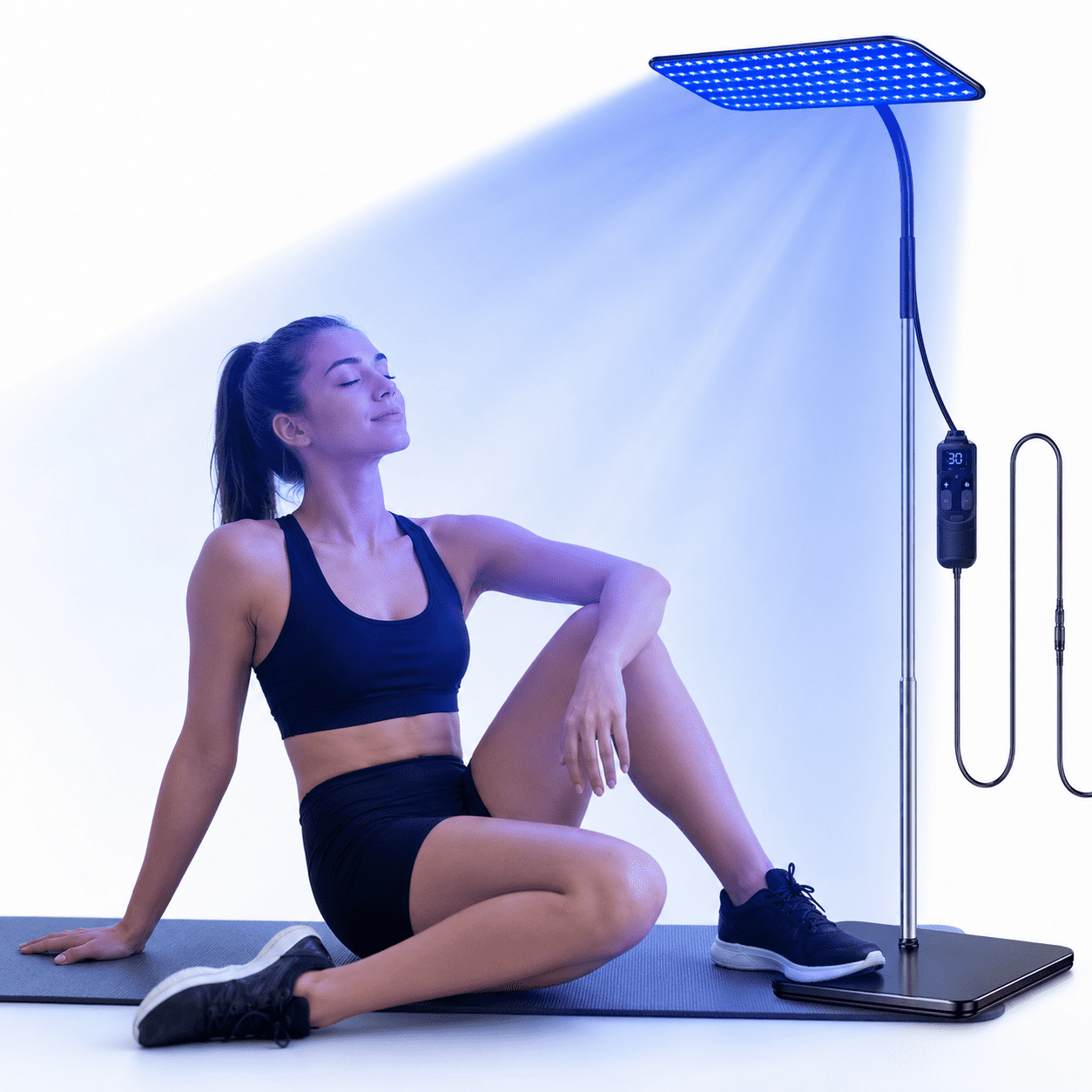 126 LED Tanning Lamp for Home Use, 460nm & 490nm Blue Light with Adjustable Standing Floor Stand, 5 Brightness Levels and Timer Control