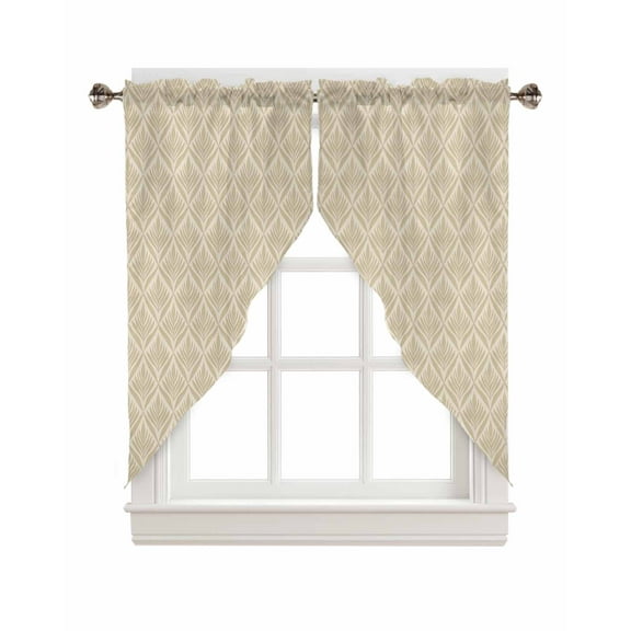 Swag Curtains, Retro Beige Floral Modern Abstract Geometric Rod Pocket Kitchen Curtains Valances Tier Curtains Swag Valance Curtains for Bedroom Living Room 28" x 36", 2 Panels
