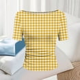 thumbnail image 6 of Womens Tops Boat Neck Short Sleeve T-Shirts Plaid Printed Side Pleated Summer Tees Gifts for Mother, 6 of 7