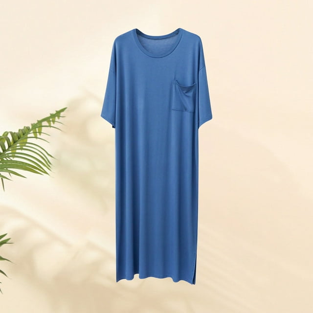 TIMIFIS Chemise de Nuit Décontractée pour Homme, Vêtement de Nuit, Col Rond, Doux et Confortable, Chemises de Sommeil, Tenue d'Intérieur, Manches Courtes, Couleur Unie, Chemises de Nuit, Grande Taille et Taille Forte, Hauts de Pyjama Unisexes