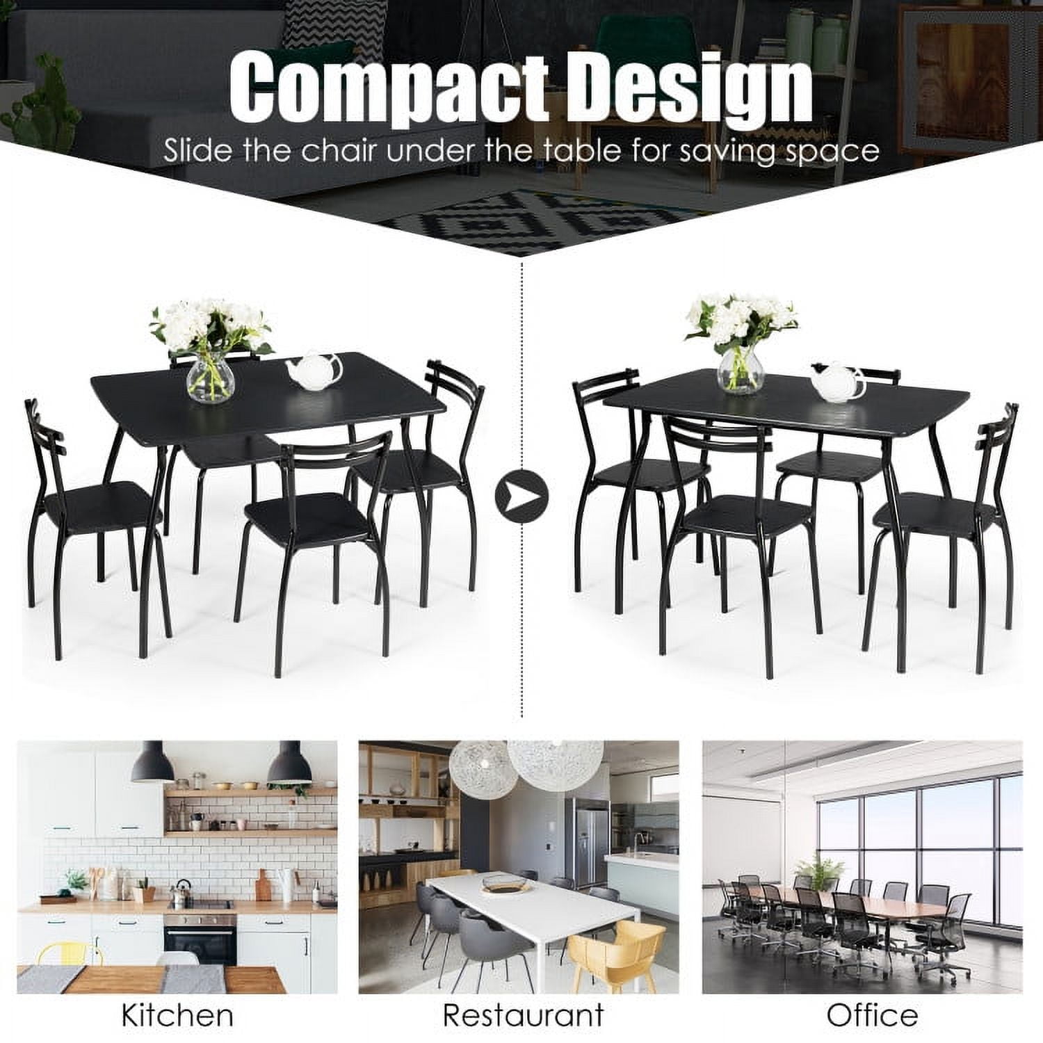 Finihen Dining Set, Dining Table Set, 5 Pieces Dining Table Set with 4 Chairs, for Home, Restaurant, Black Finihen Dining Set, Dining Table Set, 5 Pieces Dining Table Set with 4 Chairs, for Home, Restaurant, Black