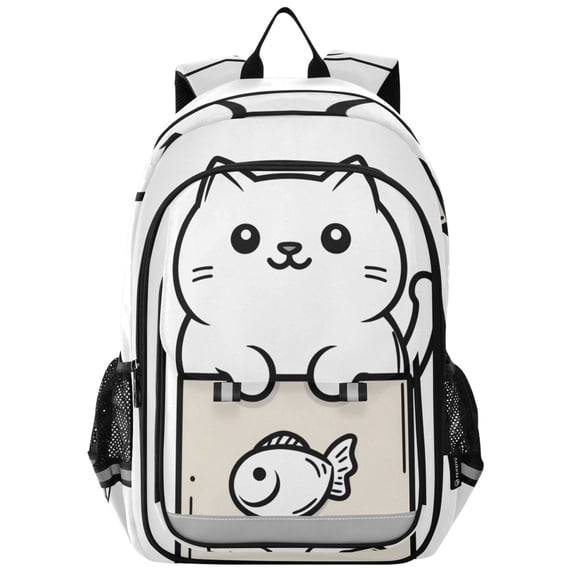 FORMRS Unisex School Backpack 17" Student Travel Bag with Laptop Compartment, Beige Chubby Cat