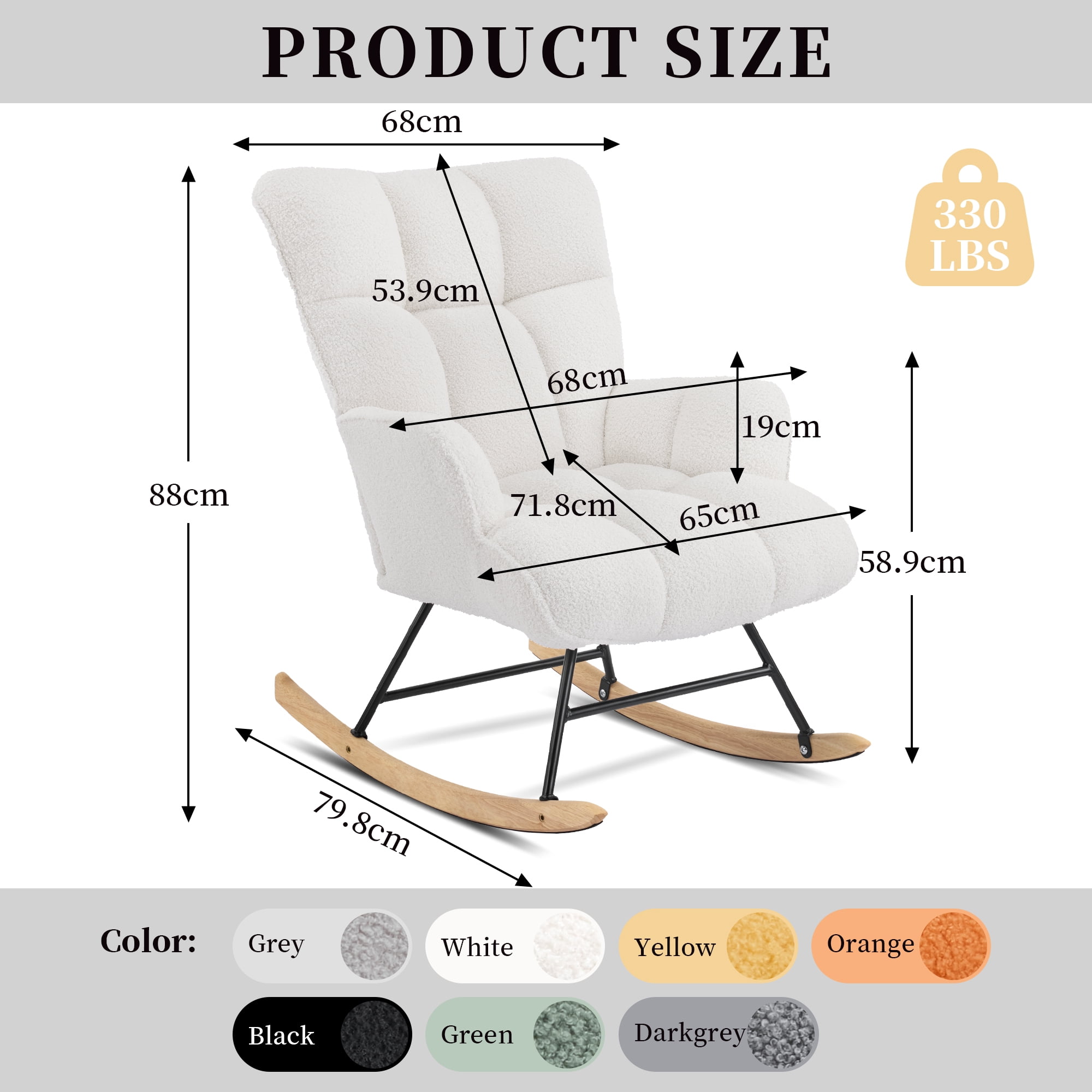 Nursery Rocking Chair Teddy, Upholstered Glider Rocker with High Backrest, Comfortable Stylish Accent Armchair with Padded Seat for Living Rooms, Bedrooms, Offices