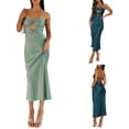 thumbnail image 5 of xiaxaixu Femmes Envelopper Poitrine Robe Bodycon Couleur Unie Évidé Bustier Croix Tie-Up Dos Nu Robe de Cocktail Parti Club Robe Midi, 5 of 5