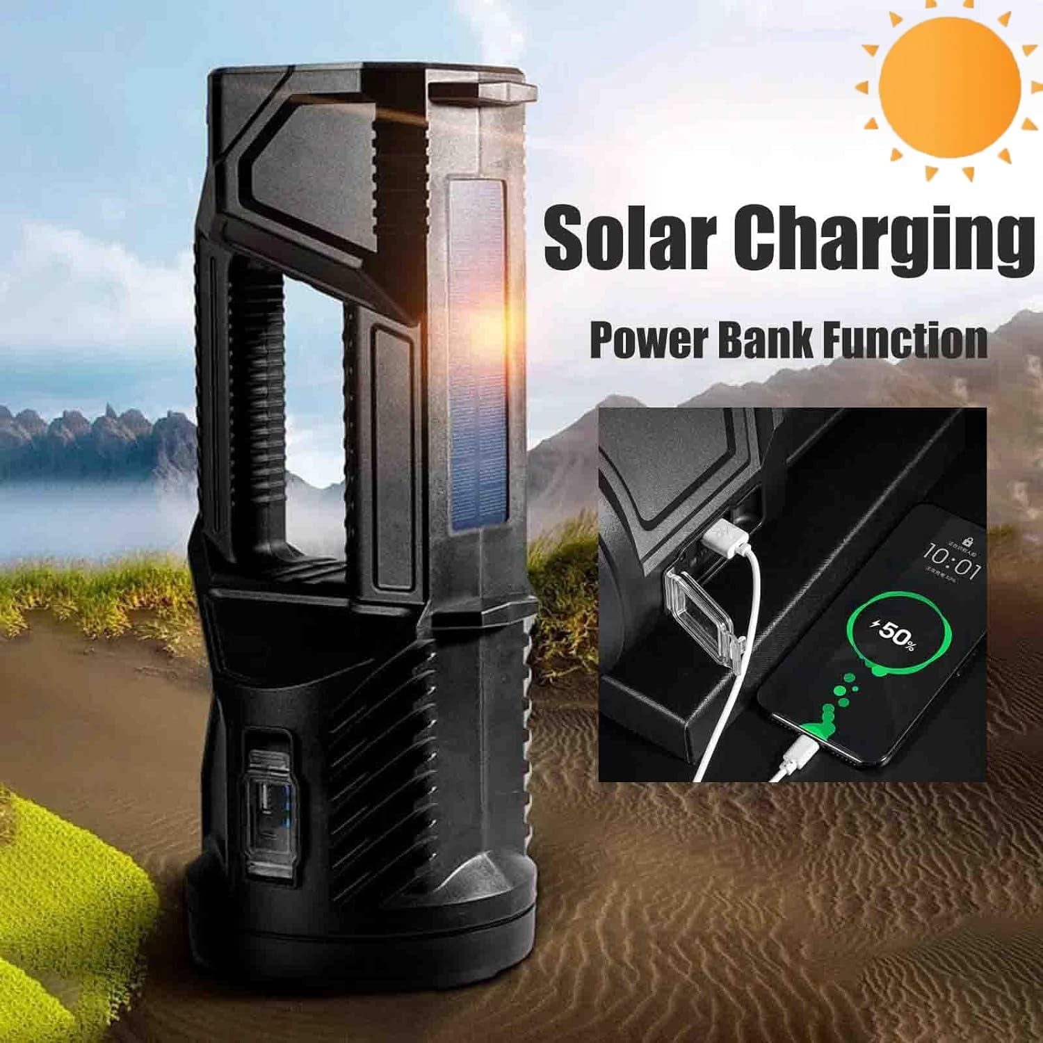 New German 1000000 lumens Waterproof Spot Lights Handheld Large searchlight, Asaruley Light, Spot Lights Outdoor Handheld, Rechargeable Solar Tactical Flashlight