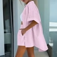 thumbnail image 5 of Button Down Linen Short Sets for Women Short Sleeve Top Shorts 2 Piece Summer Vacation Outfits Lounge Tracksuits, 5 of 6