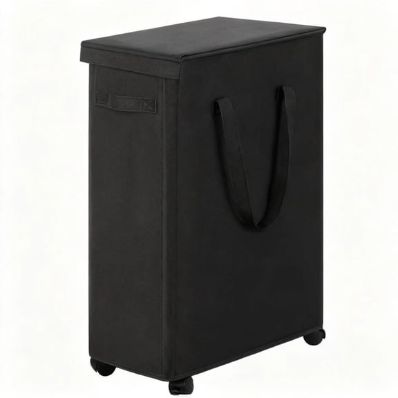 Charcrocsm Rolling Laundry Hamper with Lid, Foldable Oxford Cloth Laundry Basket on Wheels, Large Capacity Storage Hamper for Clothes, Towels & Toys, Black Portable Hamper with Handles