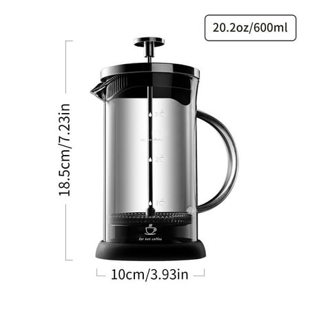 1pc French Press Coffee Maker 11.8/20.2oz Heat Resistant Thickened Glass 4 Level Filtration System 304 Stainless Steel Non-slip Silicone Base Cold Brew Coffee Press For Home & Campi