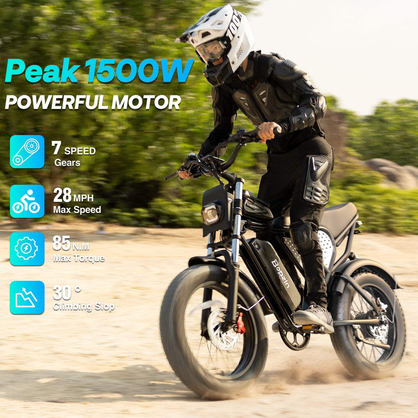 Peak 1500W Electric Bike for Adults,48V 20Ah,Max 80miles & 28mph Electric Bicycle, 20" Fat Tire Full Suspension Mountain Bike UL2849
