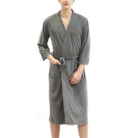 

Grianlook Ladies Lightweight Lace Up Robe V Neck Kimono Robes House Wear With Pockets Nightgowns Grey L