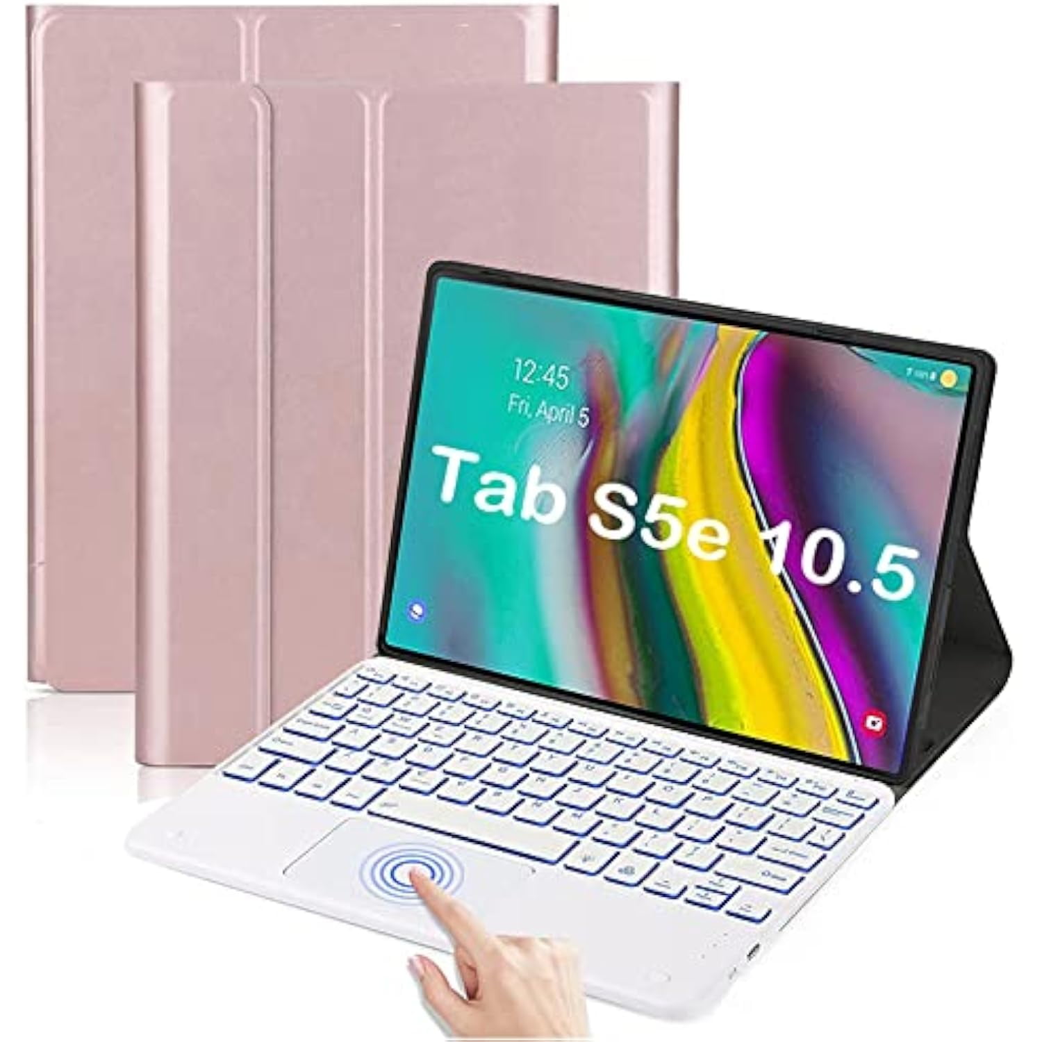 Backlit Touchpad Keyboard Case for Samsung Galaxy Tab S5e 10.5" 2019 (SM-T720/T725/T727), Magnetic Detachable Bluetooth Keyboard PU Leather Stand Cover,RoseGold