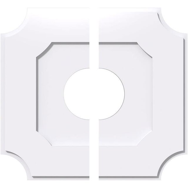 Ekena Millwork CMP22LE2-07000 22 in. OD x 7 in. ID Carré Locke Architecture Grade Médaillon de Plafond Contemporain PVC - 2 Pièces