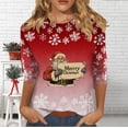 thumbnail image 4 of Black*Friday Discounted Items under $5 GaThRRgYP Women's Cozy Fall Winter Long Sleeve Print Round Neck Top,Fashion Women's Comfortable Round-Neck 3/4 Sleeve Print Casual T-shirt Blouse Red S, 4 of 6