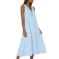 thumbnail image 6 of Snorda Women's Striped Dress Summer Round Neck Sleeveless Striped Solid Color Casual Dress Flowy Sundress Ideal for Daily Wear Beach Vacation & Party, 6 of 7